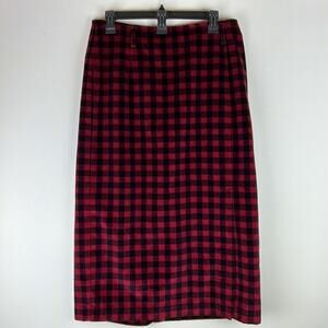 Long Skirt 14 Red Black Buffalo Check Plaid Velour Lined Bushwacker USA Pencil